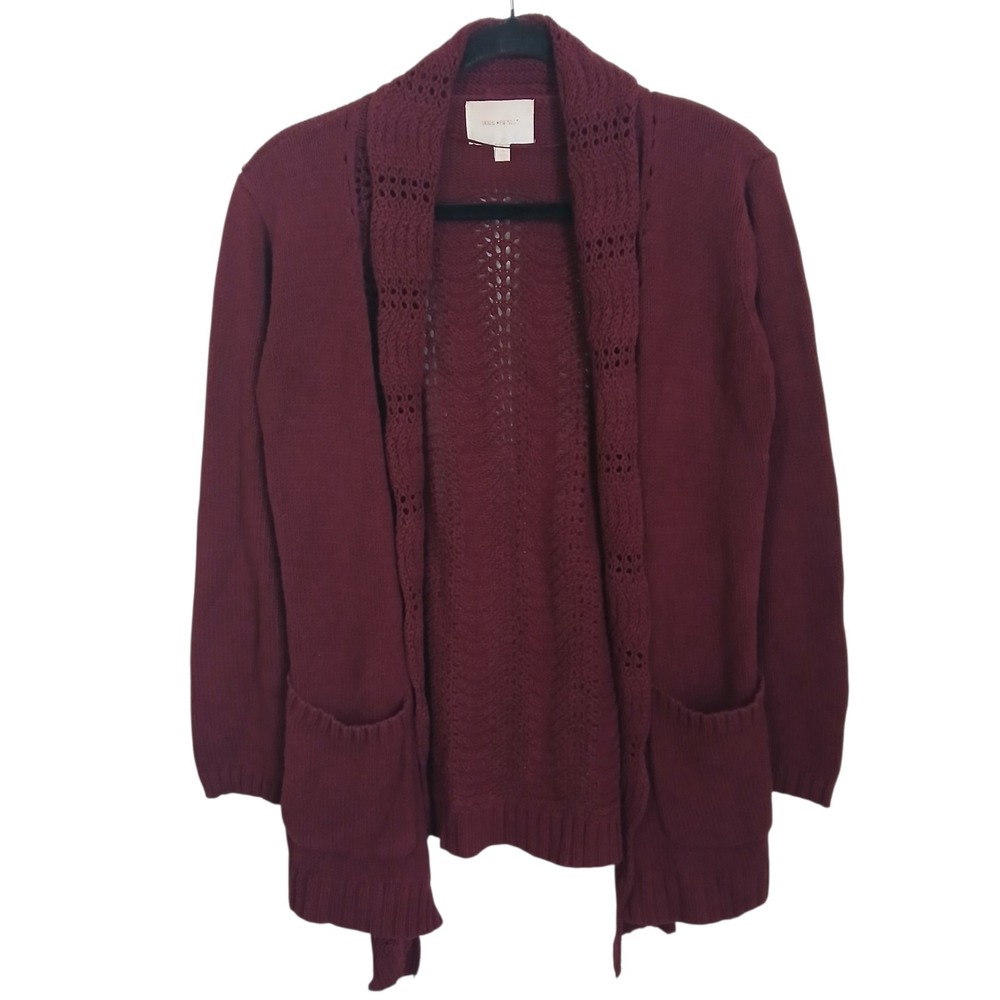 Skies Are Blue Burgundy Open Front Cardigan Sweater Size Medium Casual Layering